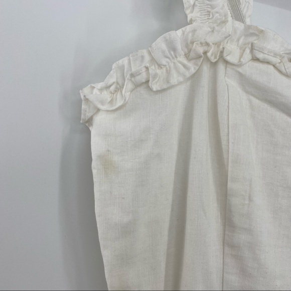 Aqua NWT Ruffled Strap Mini Dress Sleeveless Smocked Linen Blend White Large New - Picture 12 of 13